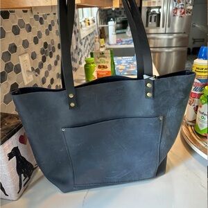 Elegant Deep Water Large Blue Portland Leather Tote Bag
